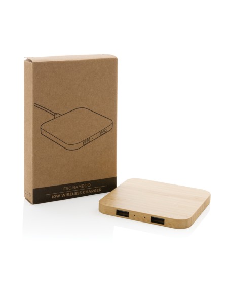Caricatore wireless 10W con porte USB in bambù